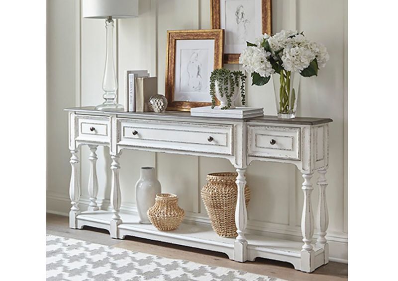 White Magnolia Manor 72 Inch Console Table by Liberty Furniture Industries in a Room Setting | Home Furniture Plus Bedding