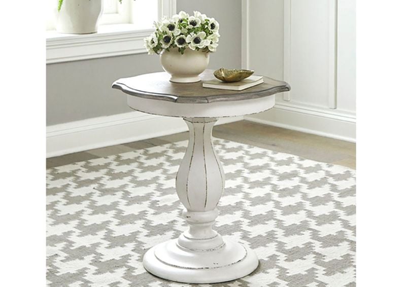 White Magnolia Manor Round Accent Table by Liberty Furniture Industries in a Room Setting | Home Furniture Plus Bedding