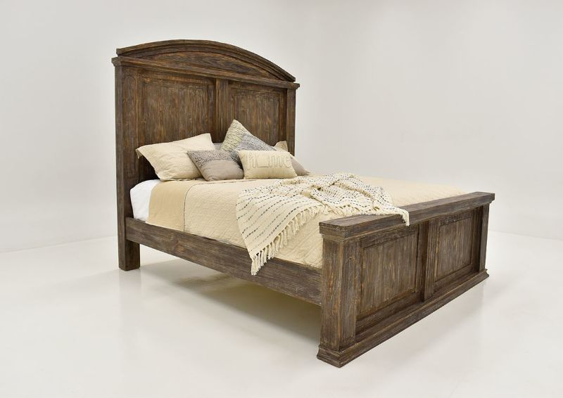 Barnwood Brown Vienna Queen Size Bed by Vintage Furniture Showing the Angled View | Home Furniture Plus Bedding