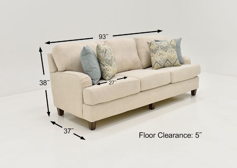 Dimension Details of the Kaia Sofa in Off White by Franklin Furniture | Home Furniture Plus Bedding