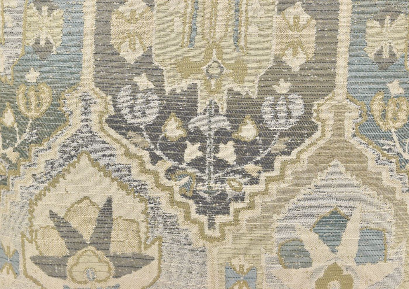 Swatch of the Blue and Gold Design Pillow on the Kaia Sofa in Off White by Franklin Furniture | Home Furniture Plus Bedding