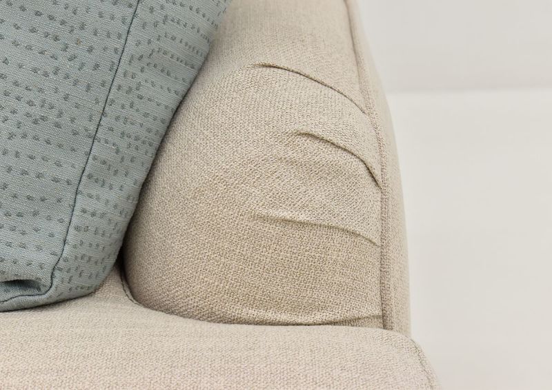 Closeup View of the Kaia Loveseat in Off White by Franklin Furniture Showing Arm and Pillow Details | Home Furniture Plus Bedding
