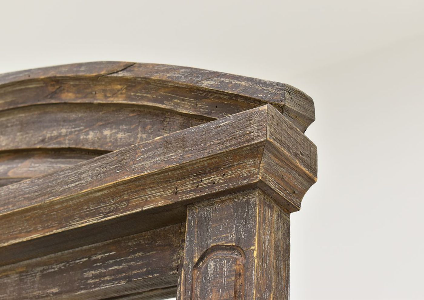 Barnwood Brown Vienna Dresser with Mirror by Vintage Furniture Showing Close Up of Mirror Top Details | Home Furniture Plus Bedding