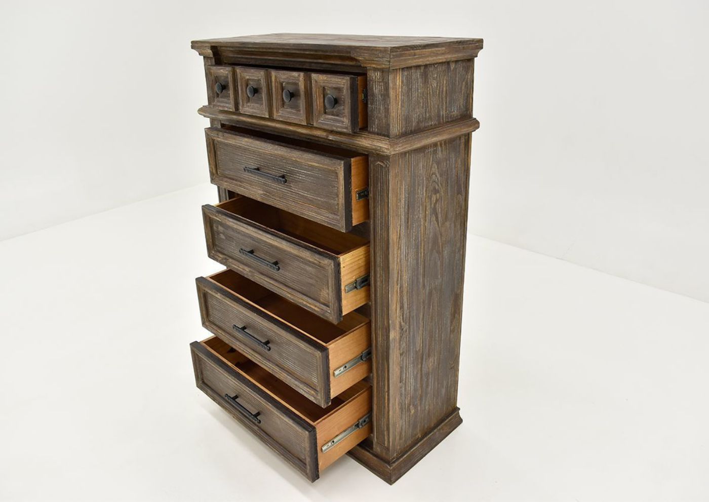 Barnwood Brown Vienna Chest of Drawers by Vintage Furniture Showing the Drawers Opened | Home Furniture Plus Bedding