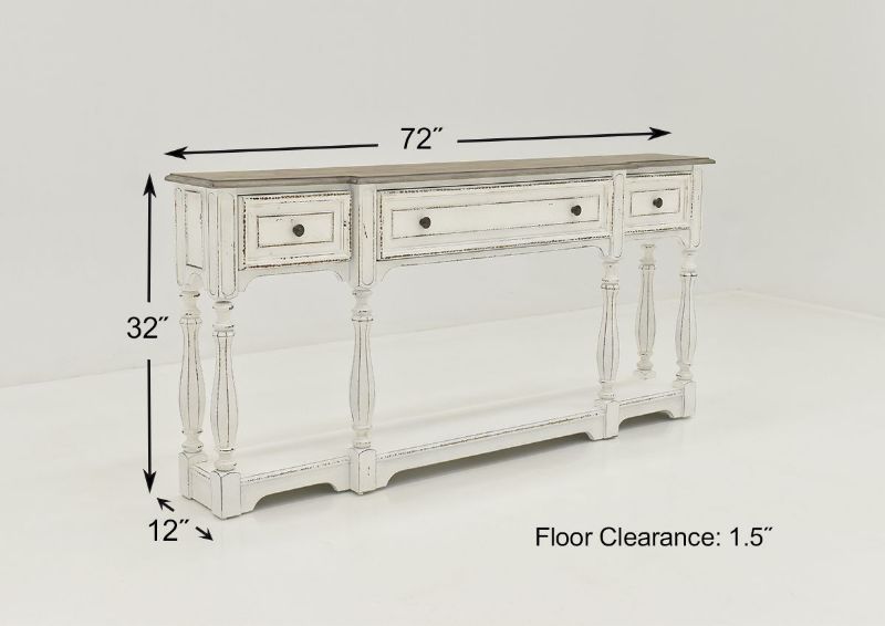 White Magnolia Manor 72 Inch Console Table by Liberty Furniture Industries Showing the Angle View with Dimensions | Home Furniture Plus Bedding