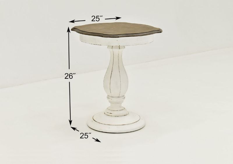 White Magnolia Manor Round Accent Table by Liberty Furniture Industries Showing the Angle View with Dimensions | Home Furniture Plus Bedding