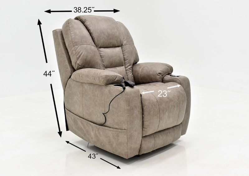 Light Brown Discovery POWER Recliner by HomeStretch, Showing the Dimensions, Made in the USA | Home Furniture Plus Bedding