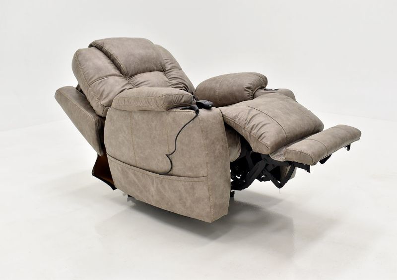 Light Brown Discovery POWER Recliner by HomeStretch, Showing the Angle View in a Fully Reclined Position, Made in the USA | Home Furniture Plus Bedding