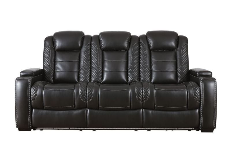 Front Facing View of the  Party Time POWER Reclining Sofa in Midnight Black by Ashley Furniture | Home Furniture Plus Bedding
