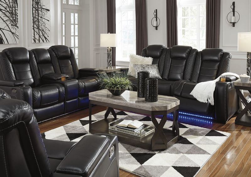 Room View of the Party Time POWER Reclining Sofa Set in Midnight Black by Ashley Furniture | Home Furniture Plus Bedding