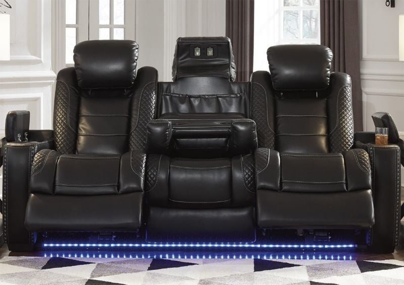 Room View of the Party Time POWER Reclining Sofa in Midnight Black by Ashley Furniture | Home Furniture Plus Bedding