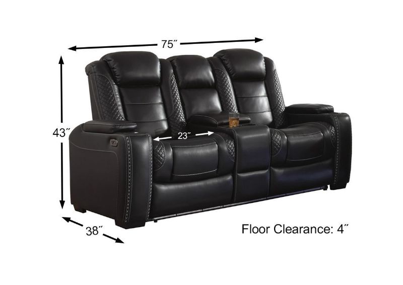 Dimension Details of the Party Time POWER Reclining Loveseat in Midnight Black by Ashley Furniture | Home Furniture Plus Bedding