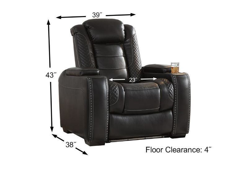 Dimension Details of the Party Time POWER Recliner in Midnight Black by Ashley Furniture | Home Furniture Plus Bedding