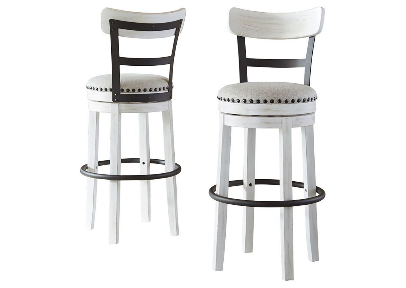 Front and Back Views of the Valebeck 30 Inch Bar Stool in White by Ashley Furniture | Home Furniture Plus Bedding