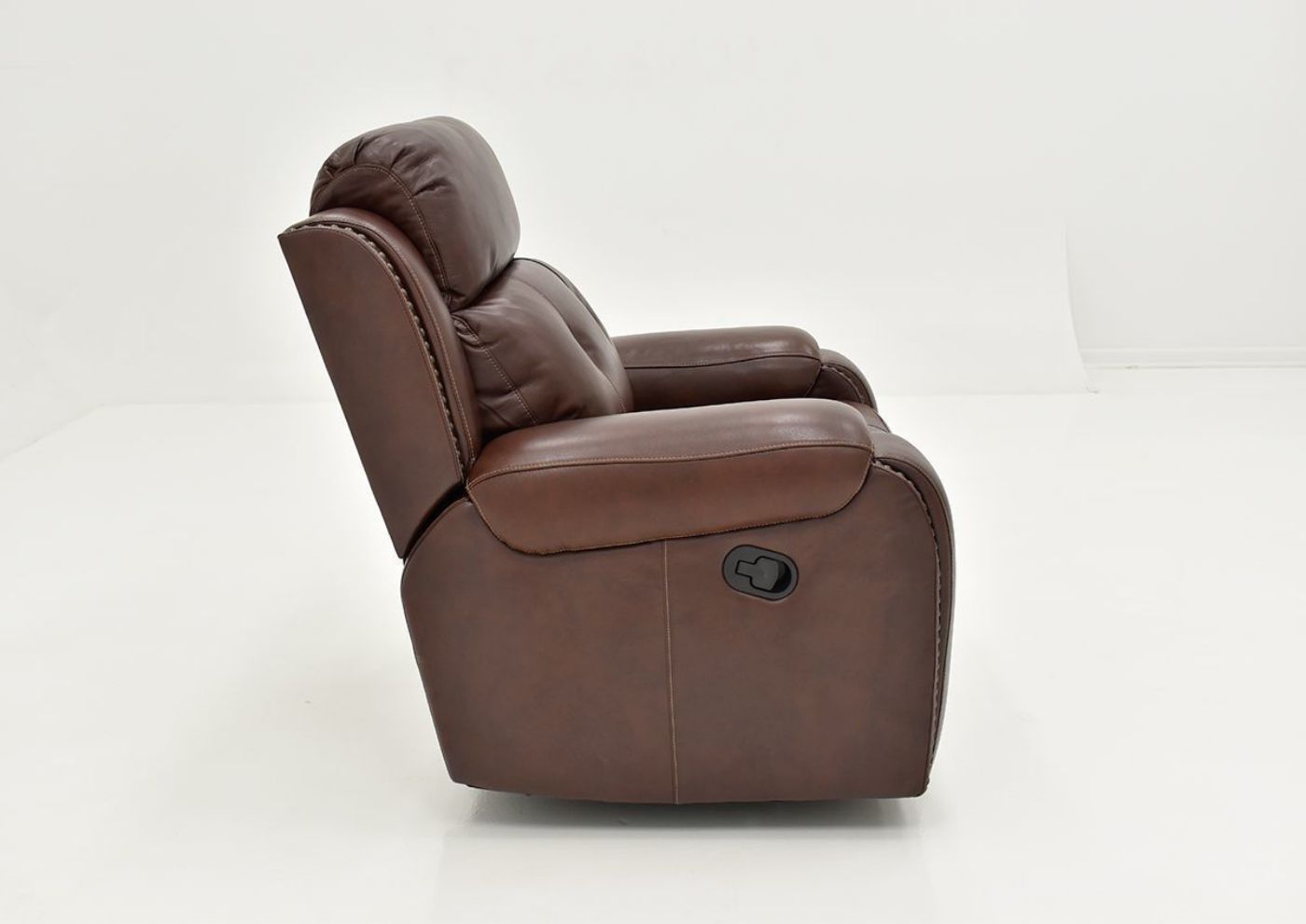 Side View of the Rosewood Leather Recliner in Warm Brown by Behold Home | Home Furniture Plus Bedding