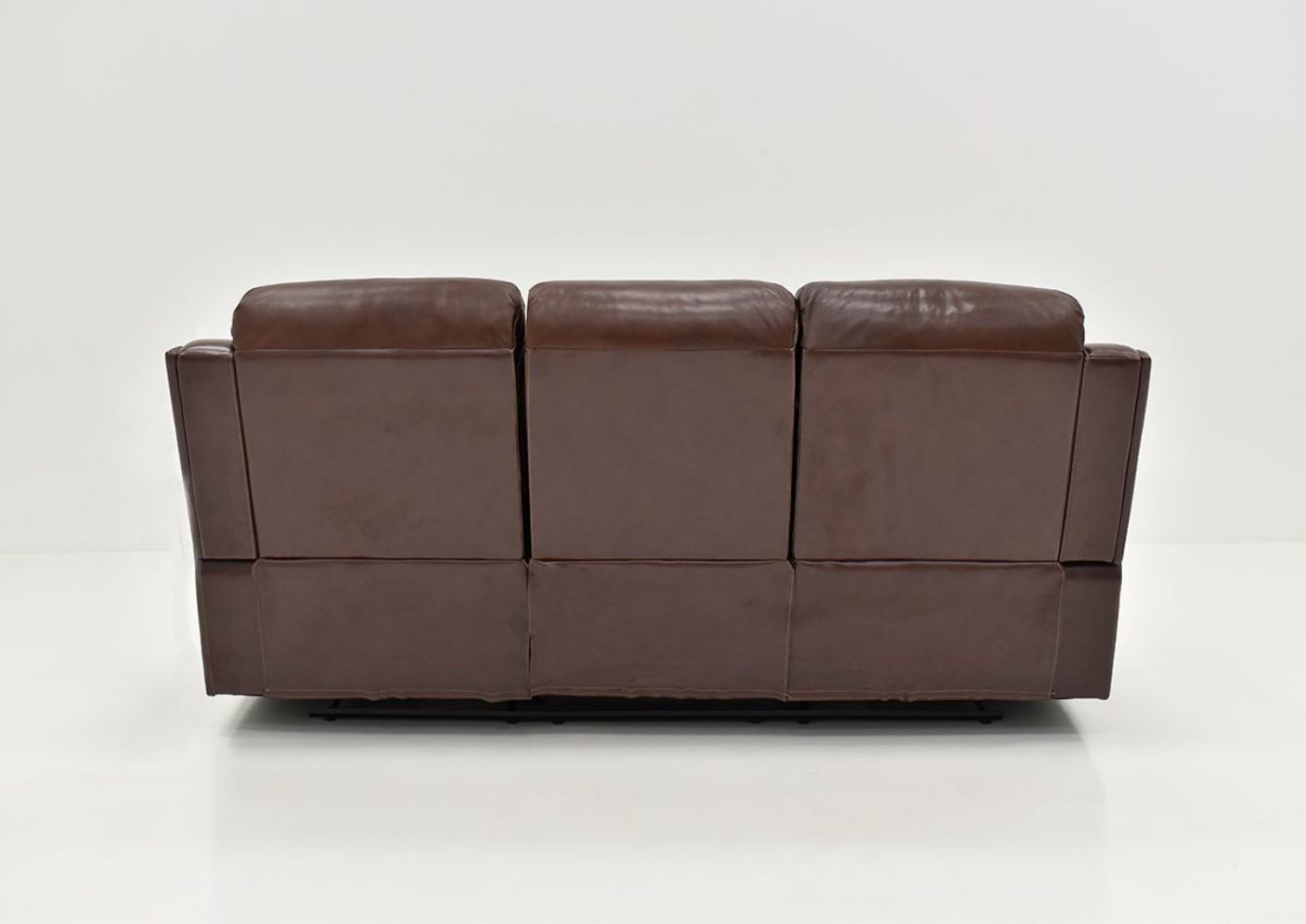 Back View of the Rosewood Leather Reclining Sofa in Warm Brown by Behold Home | Home Furniture Plus Bedding