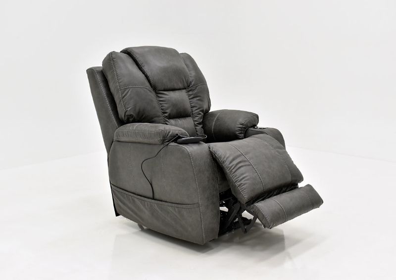 Gray Discovery POWER Recliner by HomeStretch Showing an Angle View With the Chaise Open, Made in the USA | Home Furniture Plus Bedding
