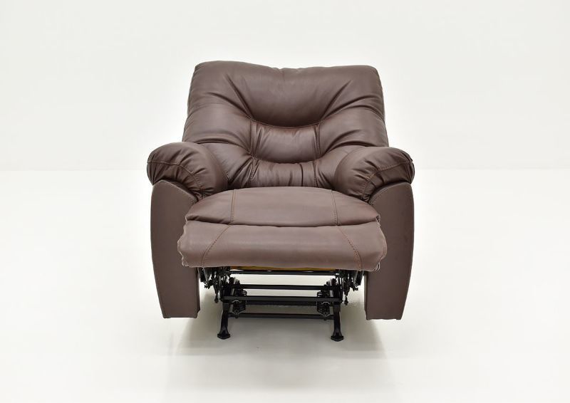 Front View of the Reclined Trilogy Leather Rocker Recliner in Dark Brown by Franklin Corporation | Home Furniture Plus Bedding