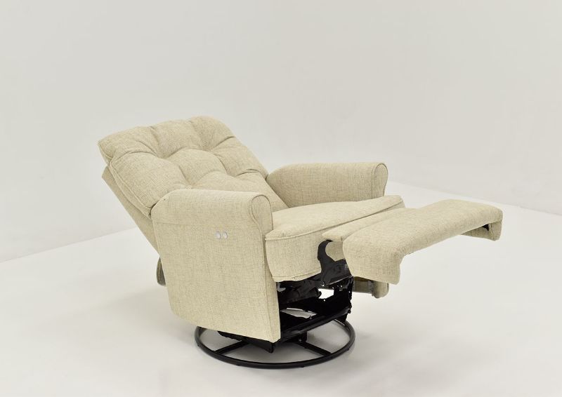 Angled View of the Reclined Carissa POWER Swivel Glider Recliner in Linen by Best Home Furnishings | Home Furniture Plus Bedding