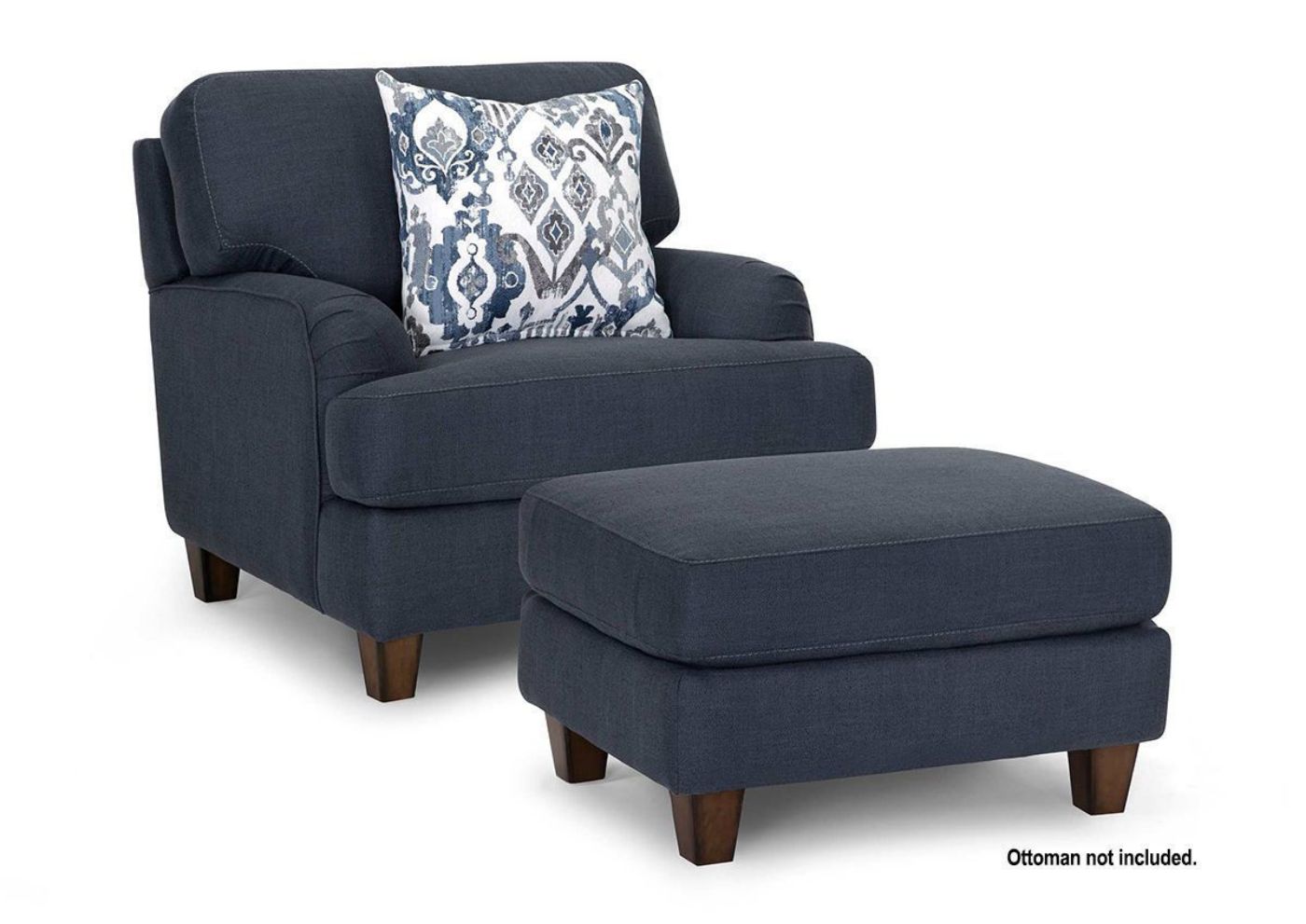 Angled View of the Landry Chair and Matching Ottoman Sold Separately in Blue Indigo by Franklin Corporation  | Home Furniture Plus Bedding