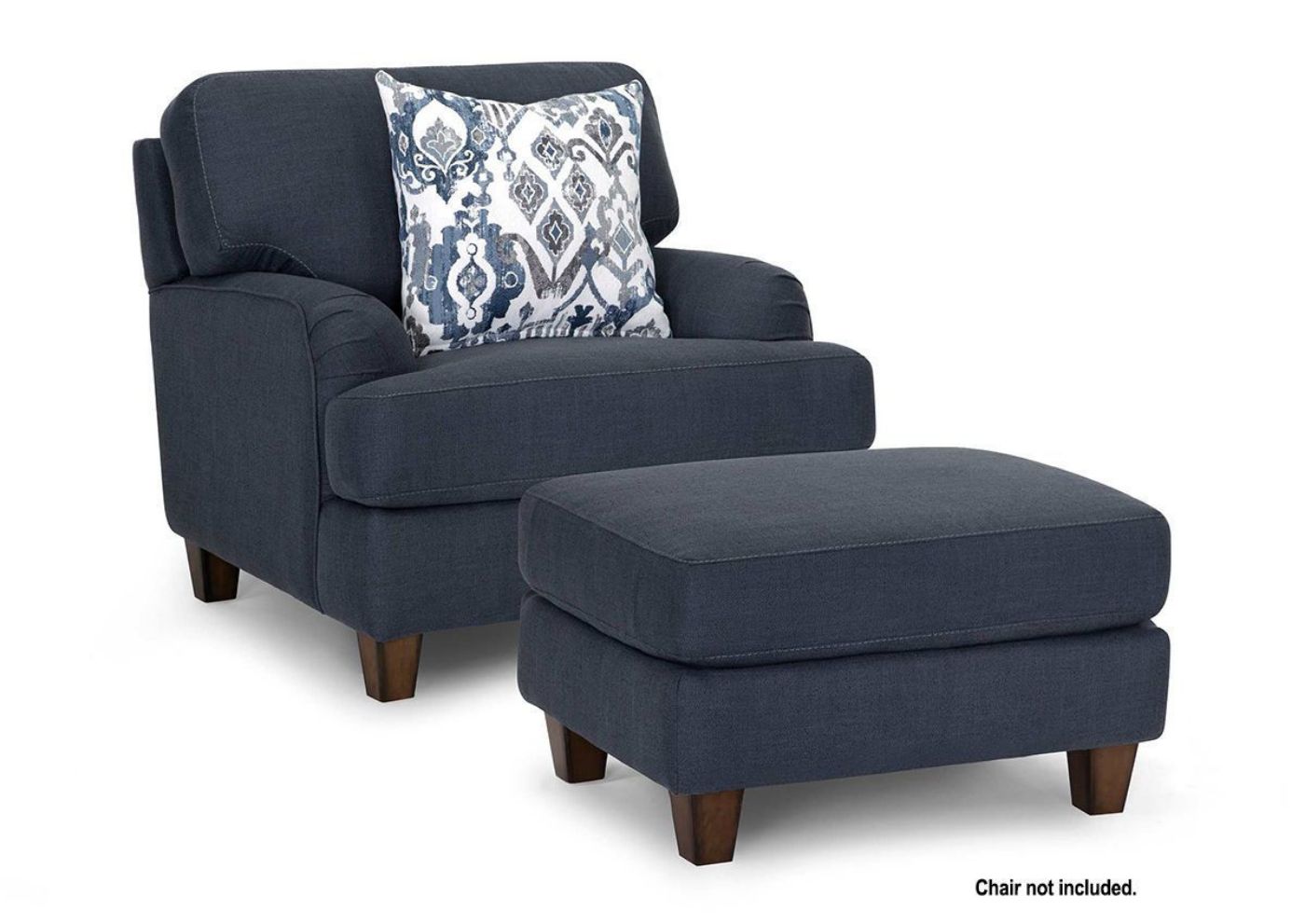Angled View of the Landry Ottoman and Matching Chair Sold Separately in Blue Indigo by Franklin Corporation  | Home Furniture Plus Bedding