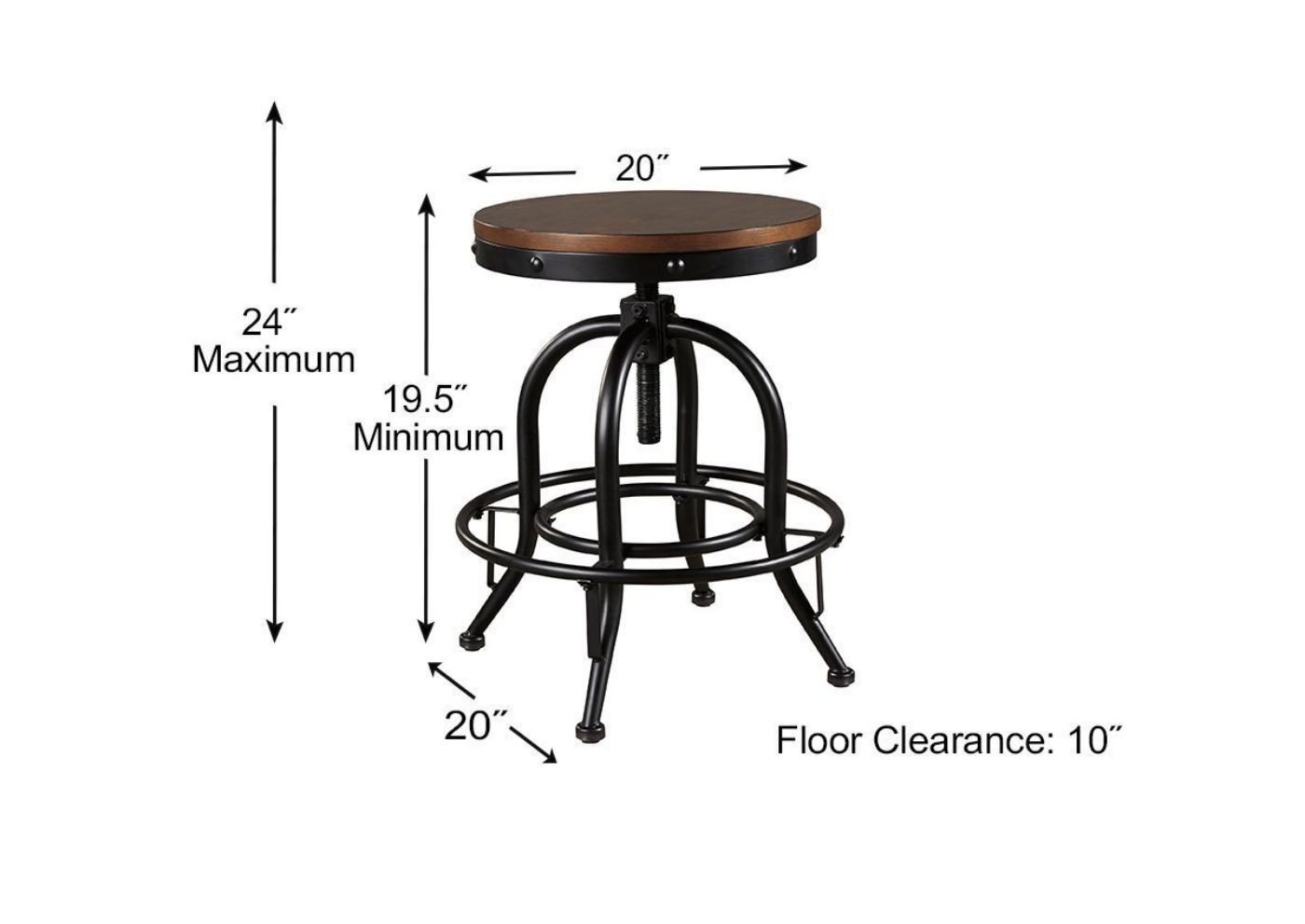 Angled View of the 24 Inch Valebeck Counter Height Barstool by Ashley Furniture Showing Dimensions | Home Furniture Plus Bedding