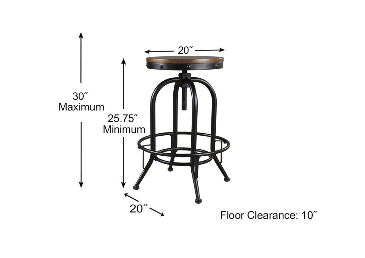Angled View of the 30 Inch Valebeck Bar Height Barstool by Ashley Furniture Showing Dimensions | Home Furniture Plus Bedding