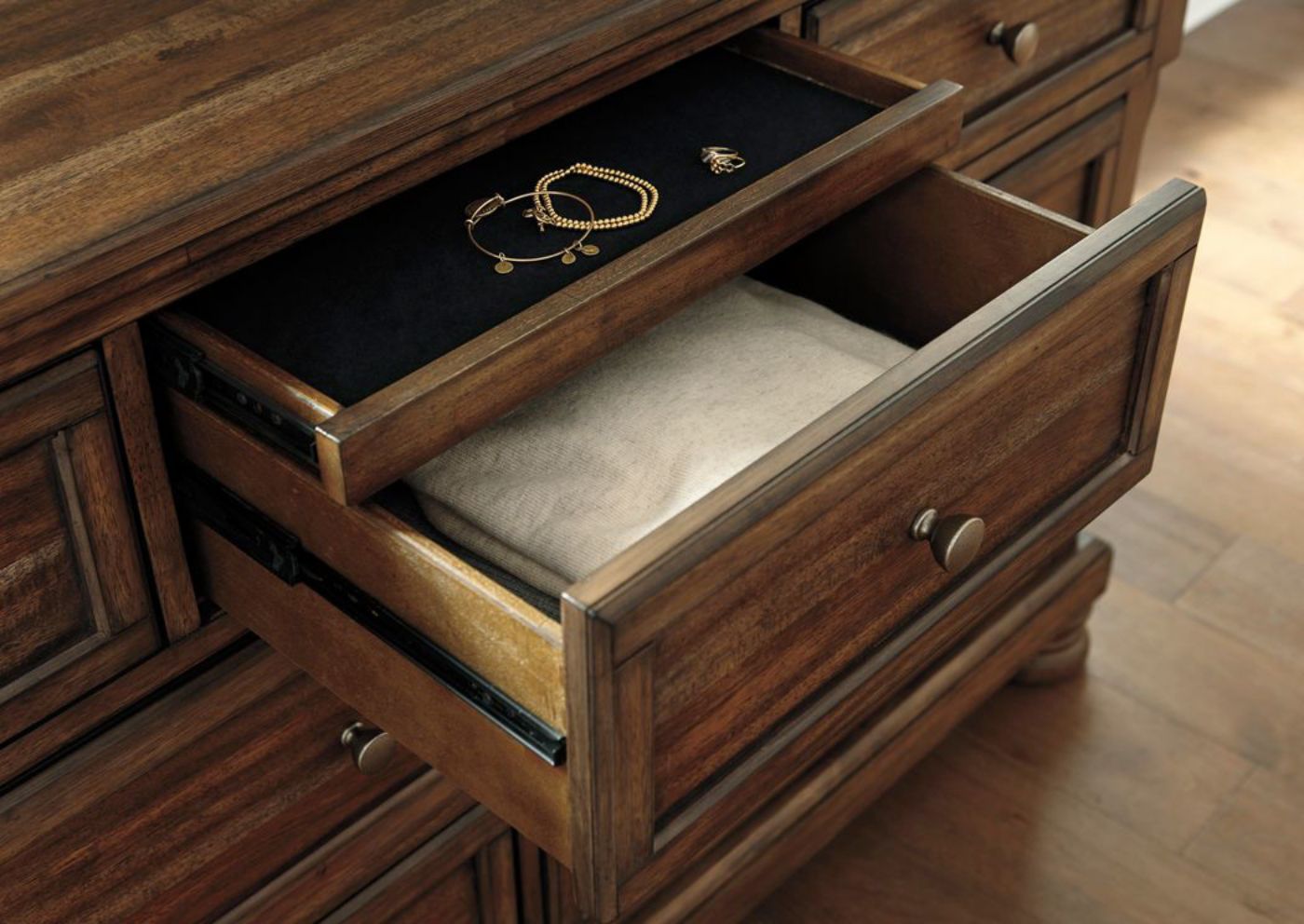 Picture of Flynnter Dresser with Mirror - Warm Brown