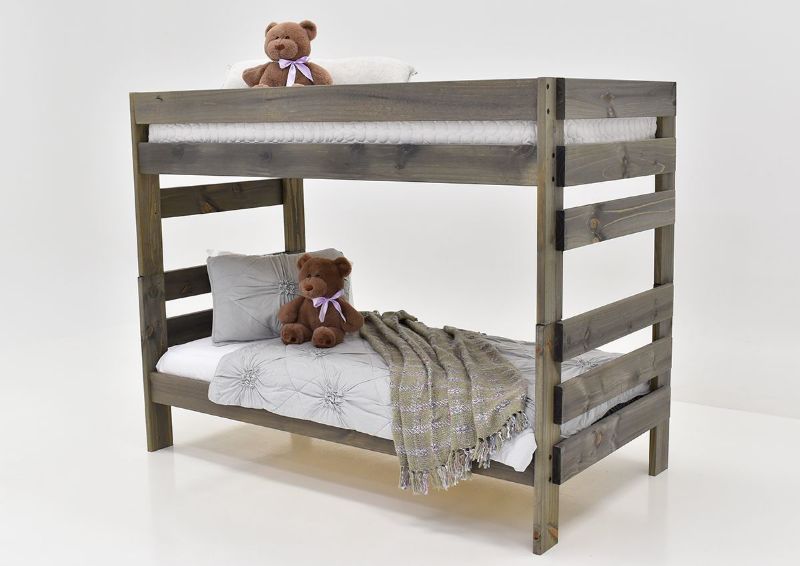 Slightly Angled View of the Duncan Twin over Twin Bunk Bed in a Walnut Brown Finish, Mattresses and Bedding Sold Separately | Home Furniture Plus Bedding