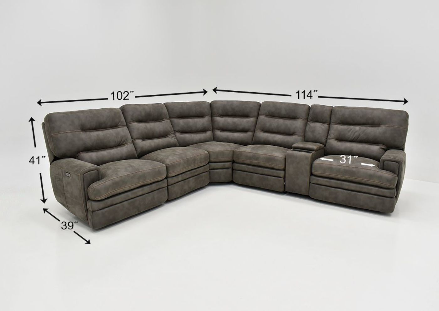 Dimension Details of the Jackson POWER Reclining Sectional Sofa in Gray by Kuka Home | Home Furniture Plus Bedding