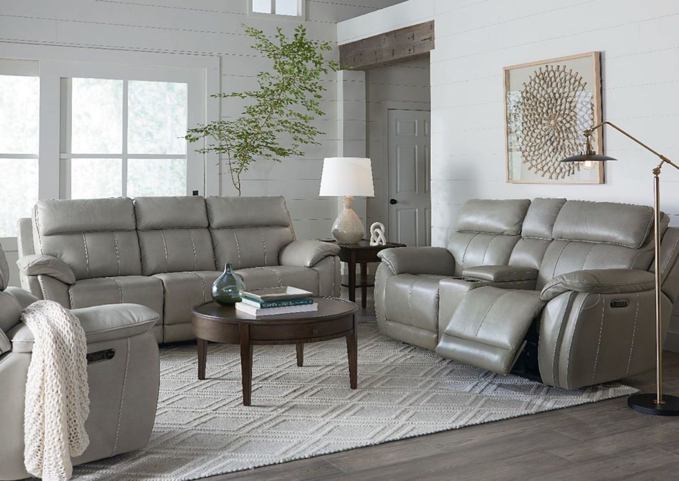 Styled Room View of the Levitate POWER Reclining Sofa Set in Nickel Gray by Bassett | Home Furniture Plus Bedding