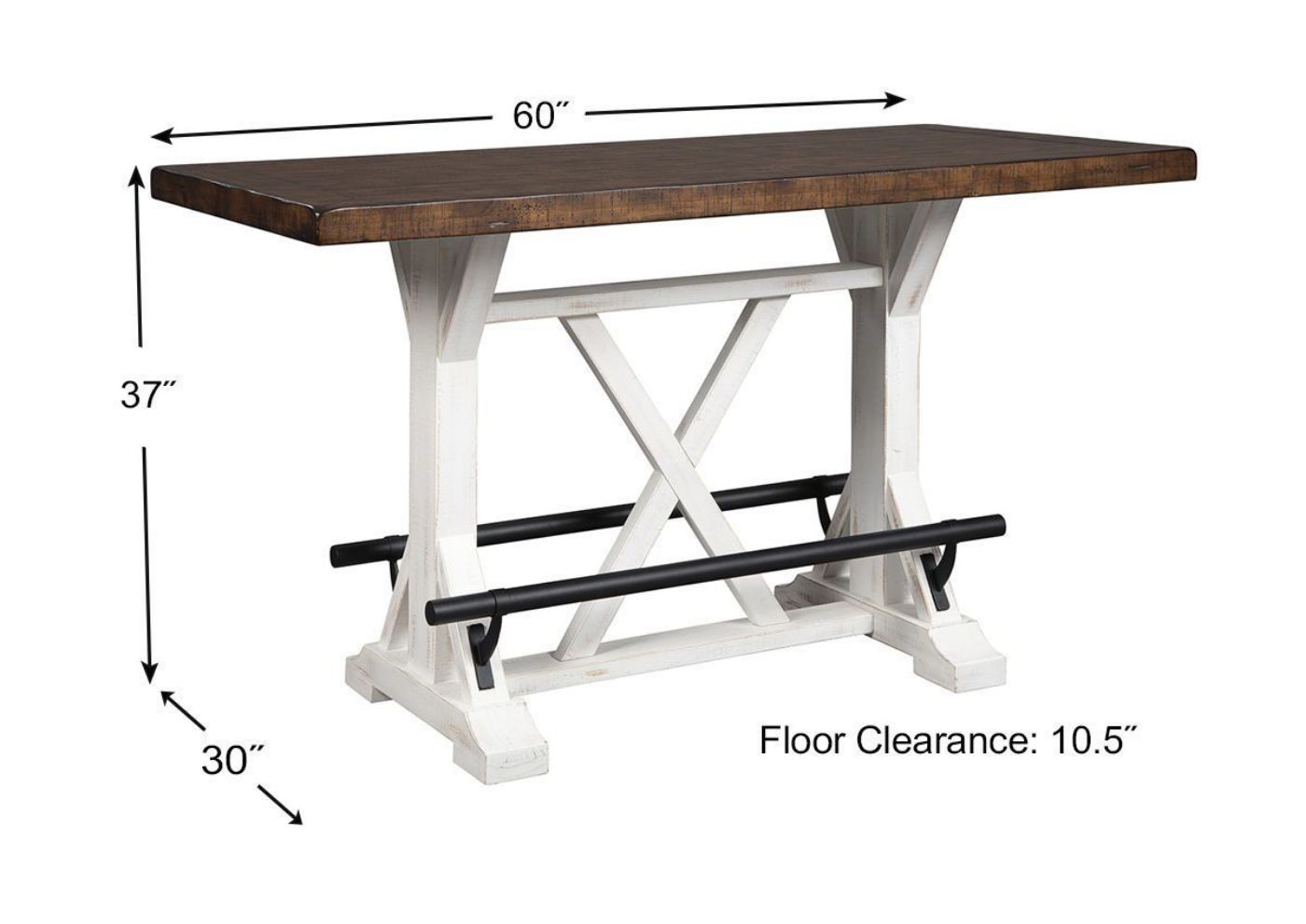 Angle View of the Valebeck Counter Height Table in Brown by Ashley Furniture Showing Dimensions | Home Furniture Plus Bedding