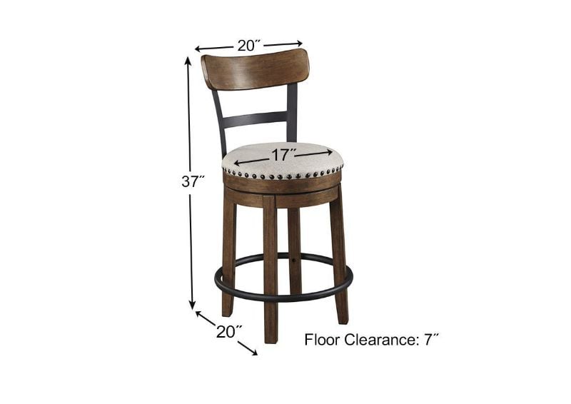 Angled View of the 24 Inch Valebeck Bar Height Barstool by Ashley Furniture Showing Dimensions | Home Furniture Plus Bedding