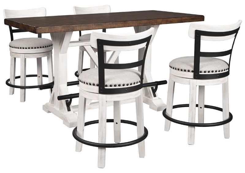 Angled View of the Valebeck Counter Height Table Set in White by Ashley Furniture | Home Furniture Plus Bedding