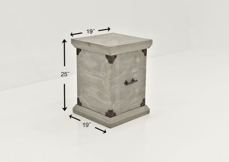 Angled View Showing Dimensions of the Carson Lift Top End Table in Granite by Vintage Furniture | Home Furniture Plus Bedding