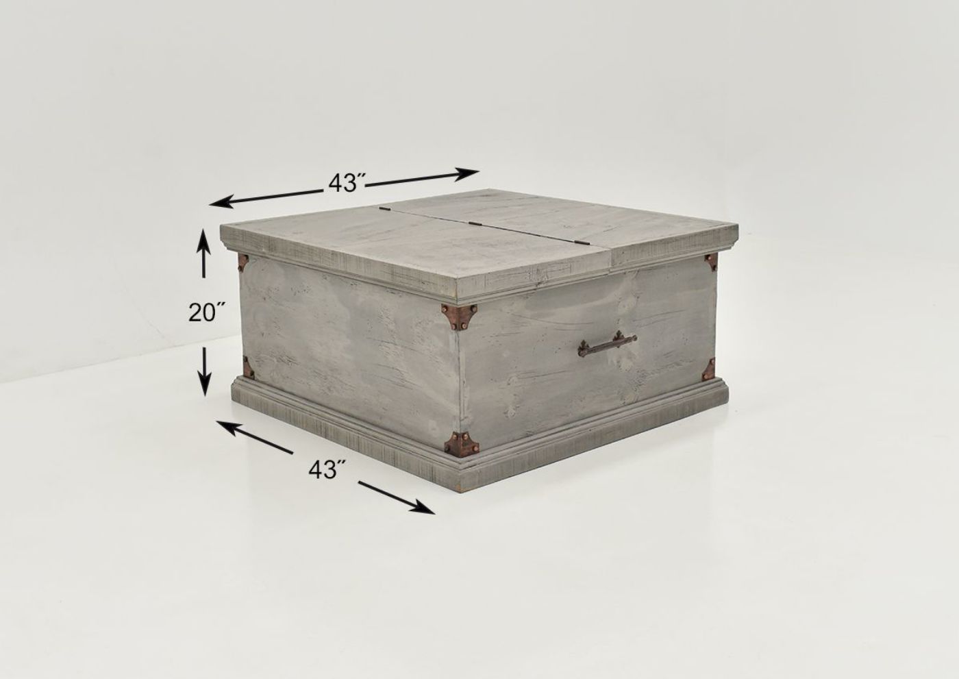 Angled View Showing Dimensions of the Carson Lift Top Coffee Table in Granite by Vintage Furniture | Home Furniture Plus Bedding