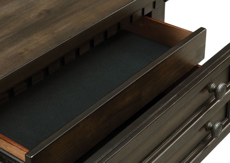 Dark Brown McCabe Nightstand by Elements Showing the Hidden Drawer Interior | Home Furniture Plus Bedding