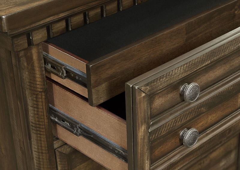 Dark Brown McCabe Dresser with Mirror by Elements Showing the Hidden Drawer Interior | Home Furniture Plus Bedding