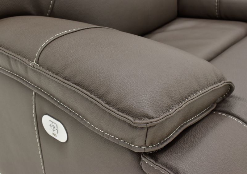 Close Up View of the Pillowed Arm on the Spartacus POWER Recliner in Haze Gray by Parker House Furniture | Home Furniture Plus Bedding