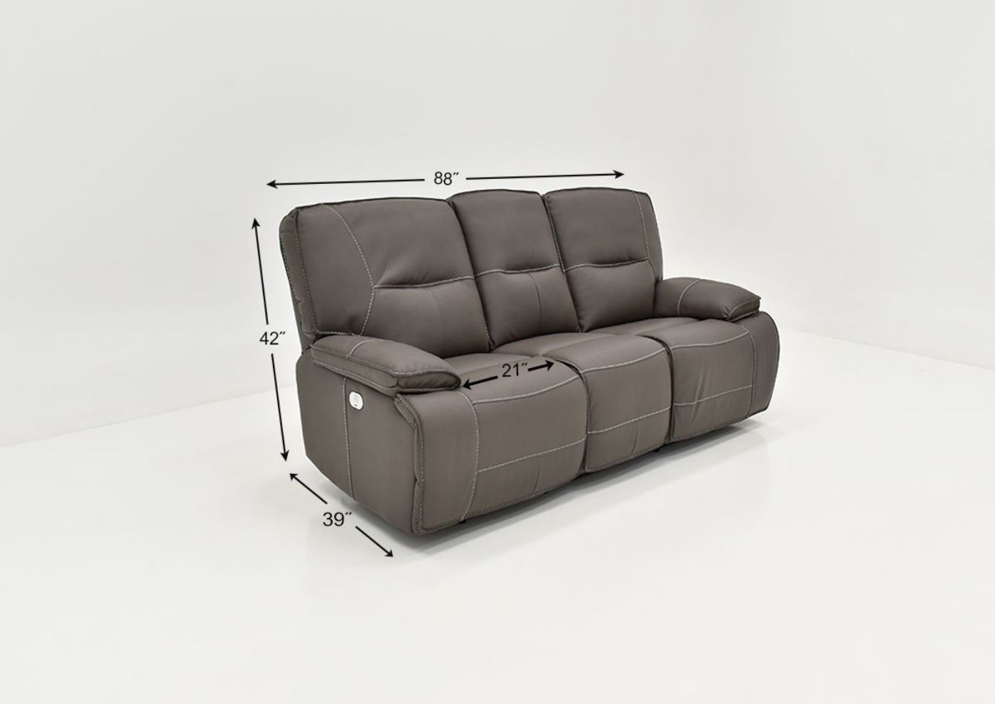 Dimension Details of the Spartacus POWER Reclining Sofa in Haze Gray by Parker House Furniture | Home Furniture Plus Bedding
