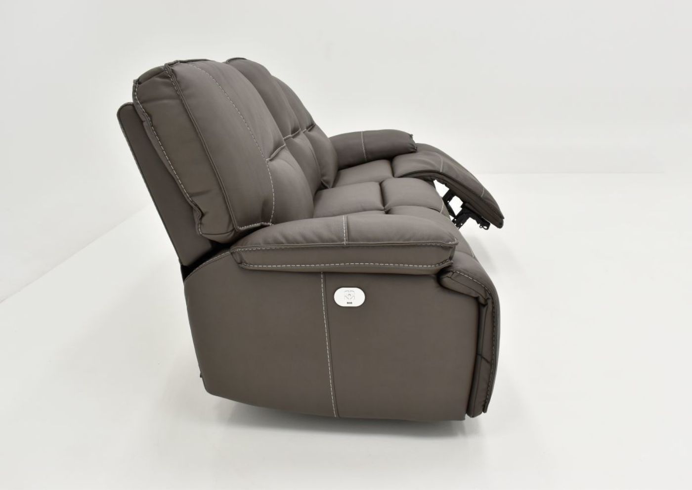 Side View of the Spartacus POWER Reclining Sofa in Haze Gray with Footrest Raised by Parker House Furniture | Home Furniture Plus Bedding