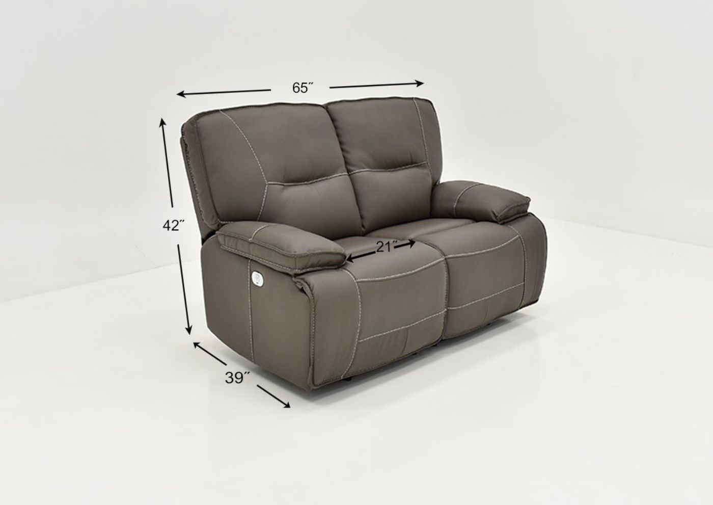 Dimension Details of the Spartacus POWER Reclining Loveseat in Haze Gray by Parker House Furniture | Home Furniture Plus Bedding