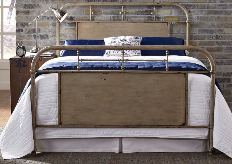 View from the Foot of the Vintage Queen Size Metal Bed in Cream by Liberty Furniture | Home Furniture Plus Bedding