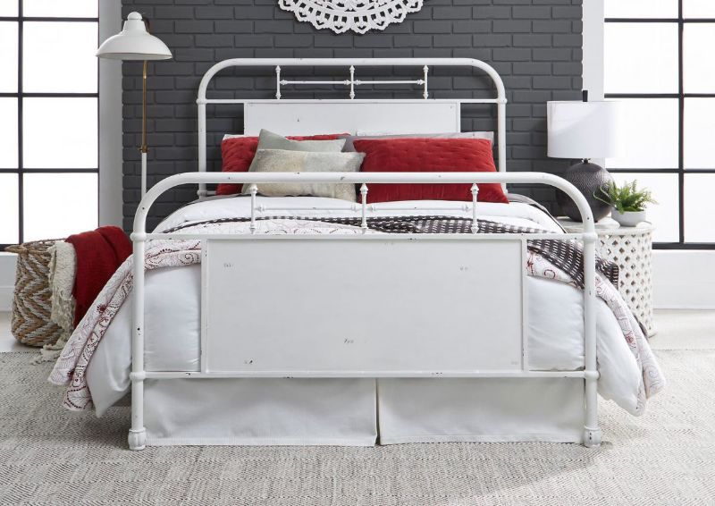 View from the Foot of the Vintage King Size Metal Bed in White by Liberty Furniture | Home Furniture Plus Bedding