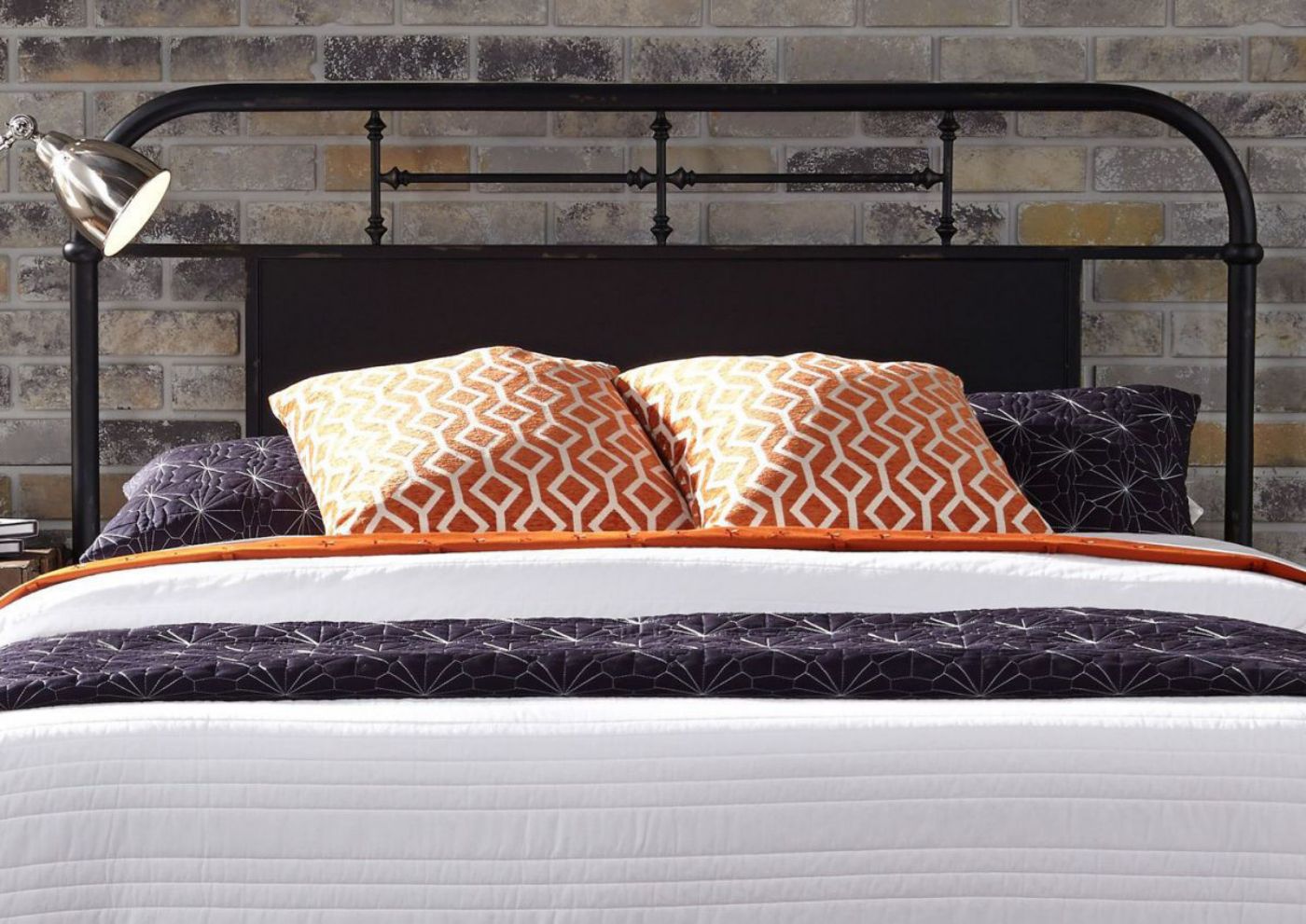 View of the Headboard on the Vintage Queen Size Metal Bed in Black by Liberty Furniture | Home Furniture Plus Bedding