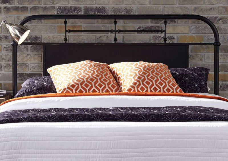 View of the Headboard on the Vintage Queen Size Metal Bed in Black by Liberty Furniture | Home Furniture Plus Bedding