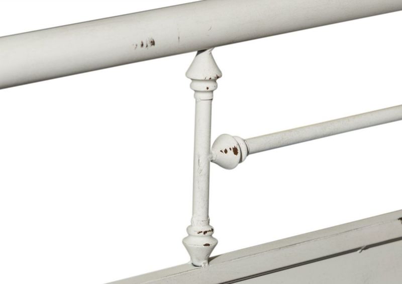 View of the Turned Spindle on the Vintage King Size Metal Bed in White by Liberty Furniture | Home Furniture Plus Bedding