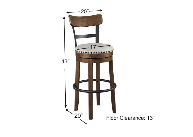 Dimensions of the Valebeck 30 Inch Bar Stool in Brown by Ashley Furniture | Home Furniture Plus Bedding
