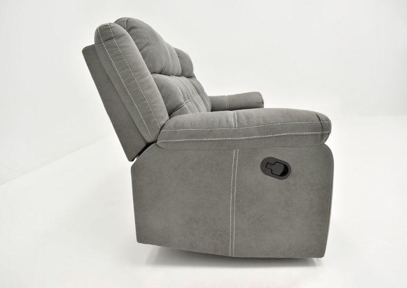 Side View of the Keystone Reclining Sofa in Gray by Lane Home Furnishings | Home Furniture Plus Bedding