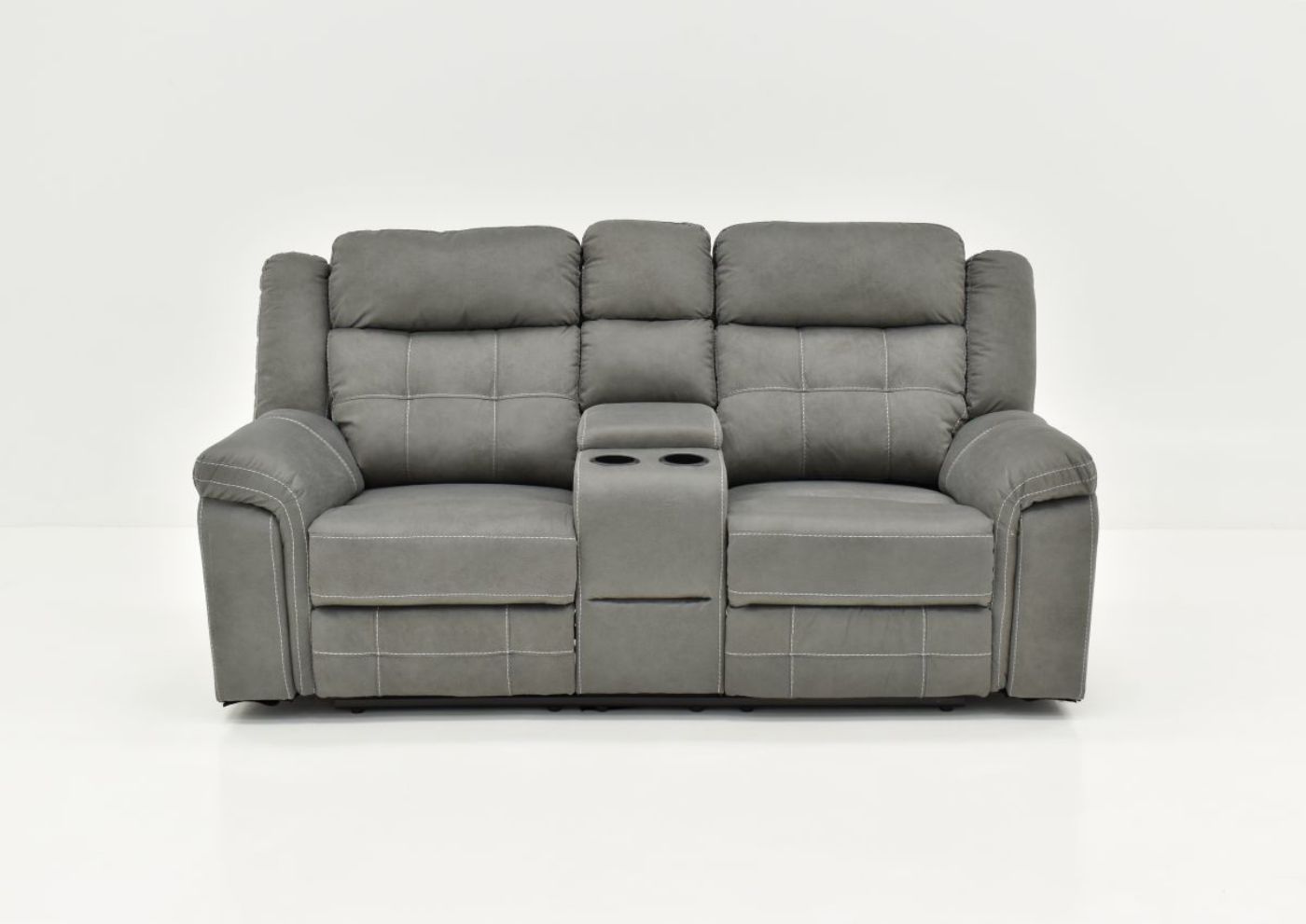 Front Facing View of the Keystone Reclining Loveseat in Gray by Lane Home Furnishings | Home Furniture Plus Bedding